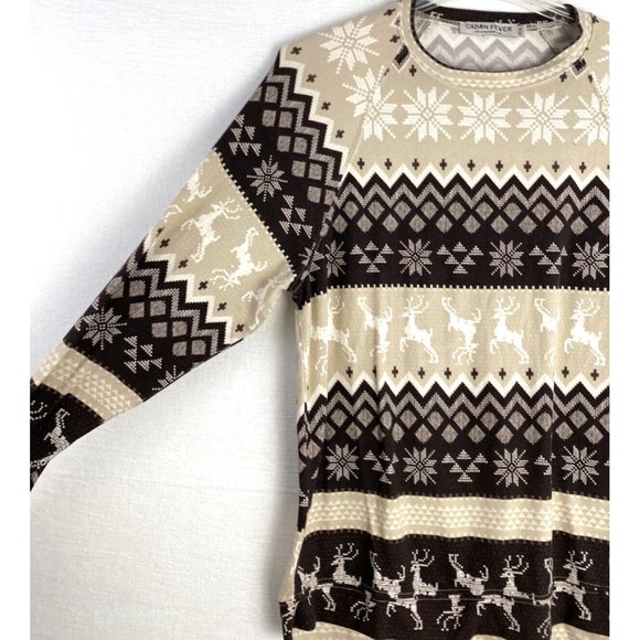 Mens Fair Isle Long Sleeve Pullover Shirt Top Cabin Fever Brown Sz:L Polyester - Picture 2 of 11
